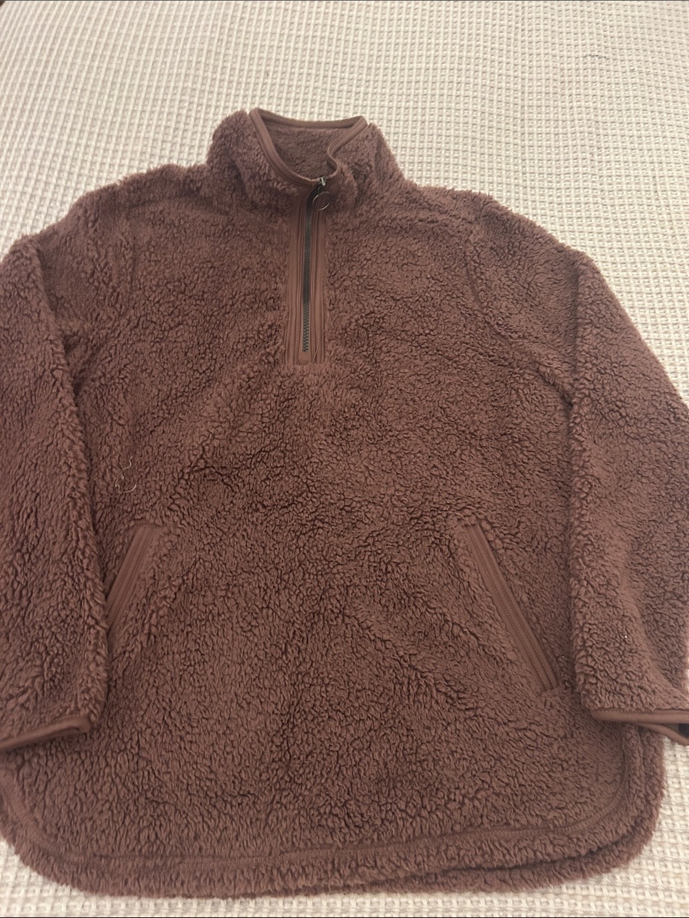 Cozy Women's Sherpa Half-Zip Pullover Hoodie - Brown